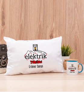 Elektrik Teknikeri Dikdörtgen Yastık ve Mavi Kupa Bardak