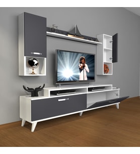 Decoraktiv Ekoflex 5da Mdf Retro Tv Ünitesi Tv Sehpası (Beyaz - Antrasit)