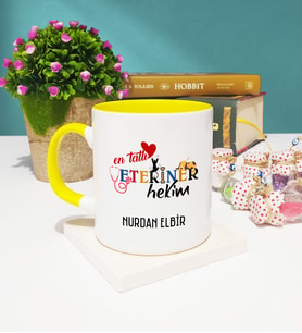 Mesajlı Veteriner Tasarımlı Kişiye Özel Veteriner Kupa Bardak Sarı