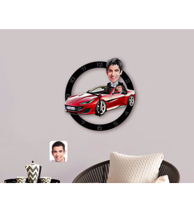 BK Gift Kişiye Özel Plakalı Erkek Ferrari California Karikatürlü Ahşap Duvar Saati-1 (Beyaz)