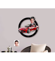 BK Gift Kişiye Özel Plakalı Erkek Ferrari California Karikatürlü Ahşap Duvar Saati-1 (Beyaz)