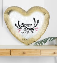 BK Gift Kişiye Özel Sevgililer Günü Altın Yaldız Sihirli Kalp Yastık  32