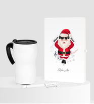 BK Gift Kişiye Özel Yılbaşı Noel Baba Temalı Beyaz Defter Kalem Termos Mug Seti - 1