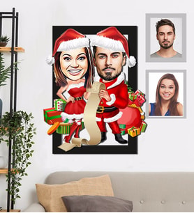 Kişiye Özel Yılbaşı Sevgili Karikatürlü 3D Ahşap Tablo 30x47 Model-3