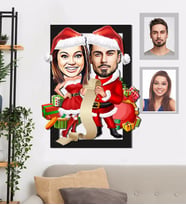 Kişiye Özel Yılbaşı Sevgili Karikatürlü 3D Ahşap Tablo 30x47 Model-3