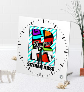 BK Gift Kişiye Özel Canım Babam Masaüstü Kare Cam Saat-3 (Beyaz)