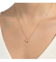 925 Ayar Rose Gümüş Kırmızı Taşlı Altıgen Kolye
