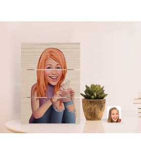 BK Gift Kişiye Özel Kadın Karikatürlü Otantik Masaüstü Ahşap Palet Çerçeve-103 (Beyaz)