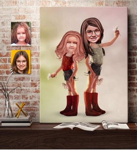 BK Gift Kişiye Özel Kız Kardeşler Karikatürlü Kanvas Tablo 50x70cm-5