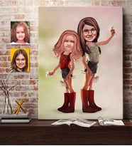 BK Gift Kişiye Özel Kız Kardeşler Karikatürlü Kanvas Tablo 50x70cm-5