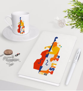 BK Gift Kişiye Özel Çellist Beyaz Defter Kalem Türk Kahvesi Fincanı Seti-1 (Model 1)