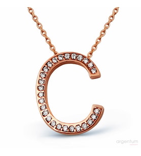 Zirkon Taşlı Gümüş C Harfi Kolye - N089201 (Rose)
