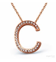 Zirkon Taşlı Gümüş C Harfi Kolye - N089201 (Rose)