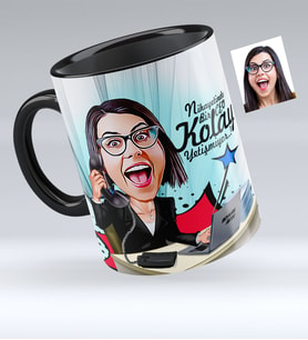BK Gift Kişiye Özel Bayan Ceo Karikatürlü Siyah Kupa Bardak  1
