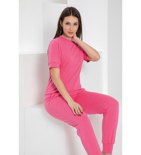 MyBen Pembe Renkli Cepli Kısa Kollu Bisiklet Yaka Eşofman Takımı 2205