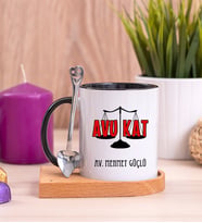 Avukat Ahşap Altlıklı Siyah Kupa Bardak