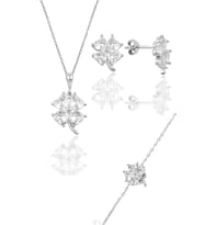 Söğütlü Silver Gümüş rodyumlu zirkon taşlı yonca modeli üçlü set