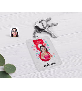 BK Gift Kişiye Özel Kadınlar Günü Karikatürlü Şeffaf Pleksi Anahtarlık-3 (Beyaz)