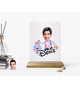 BK Gift Kişiye Özel Erkek Elektrik Mühendisi Karikatürlü Ahşap Standlı Çerçeve (Beyaz)