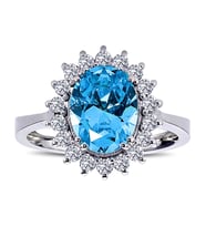 Lova Pırlantalı Oval Blue Topaz Anturaj Yüzük - 1020235