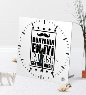 BK Gift Kişiye Özel Dünyanın En İyi Babası Masaüstü Kare Cam Saat-5 (Beyaz)