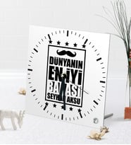 BK Gift Kişiye Özel Dünyanın En İyi Babası Masaüstü Kare Cam Saat-5 (Beyaz)