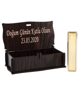Kişiye Özel Şarjlı Çakmak Özel Ahşap Kutulu (Altın)