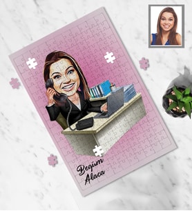 Kişiye Özel İş Kadını Karikatürlü A4 99 Parça Puzzle Bayan-17