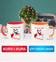 İkili Sevgiliye Sevgililer Günü Hediyesi 10 Kupa Bardak Kırmızı Turuncu