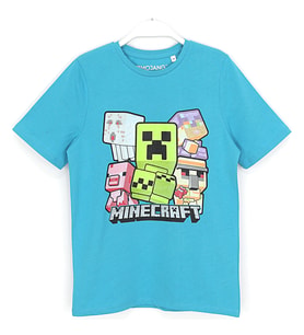 MINECRAFT Silikon Baskılı Erkek Çocuk T-shirt 4 - 12 Yaş Aralığı Mavi