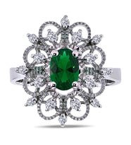 Lova Pırlantalı Oval Zümrüt Yüzük - 1070082