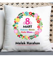 8 Mart Dünya Kadınlar Gününe Özel Yastık (Beyaz)