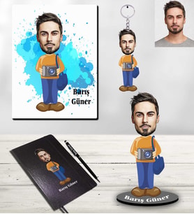 Kişiye Özel Fotoğrafçı Karikatürlü 5 li Hediye Seti Bay-1