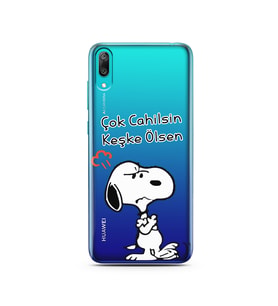 Snoopy Tasarımlı Süper Şeffaf Silikon Telefon Kılıfı Huawei Y7 Prime 2019