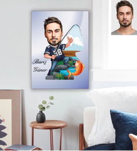 Kişiye Özel Balıkçı Karikatürlü Ahşap Tablo 30x47 Bay-4