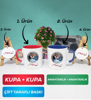 İkili Kırmızı Lacivert Sevgiliye Sevgililer Günü Hediyesi 11 Kupa Bardak Anahtarlık
