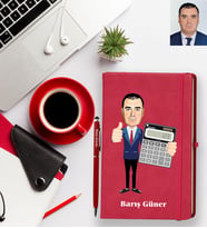 Kişiye Özel Muhasebeci Karikatürlü Kırmızı Defter Kalem Hediye Seti Bay-1