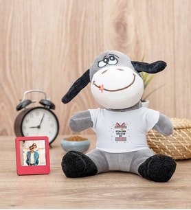 Doğum Günü Hediyesi Peluş Eşek ve Mini Fotoğraf Çerçevesi