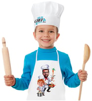 BK Gift Kişiye Özel Baba Oğul Chef Karikatürlü Çocuk Mutfak Önlüğü ve Aşçı Şapkası Seti (Beyaz)