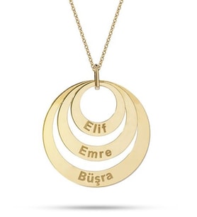 Gold Halka Model Kişiye Özel Üçlü İsim Gümüş Kolye