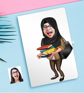 BK Gift Kişiye Özel Tesettürlü Bayan Öğretmen Karikatürlü Defter-2
