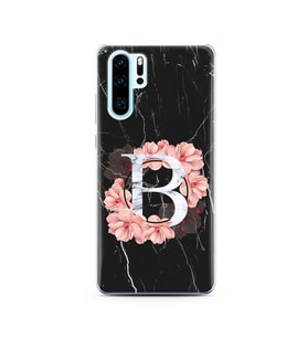 Mermer Çiçekli Harf Tasarım Süper Şeffaf Silikon Telefon Kılıfı Huawei P30 Pro B