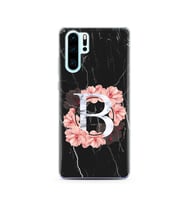 Mermer Çiçekli Harf Tasarım Süper Şeffaf Silikon Telefon Kılıfı Huawei P30 Pro B