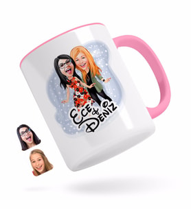 BK Gift Kişiye Özel Kız Kardeş Karikatürlü Pembe Kupa Bardak-1