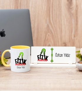 Fizik Mühendisi Sarı Kupa Bardak Ve Masa İsimliği Hediye Seti