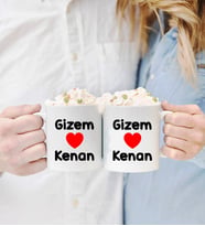 Sevgililere Özel İsim Yazılı İkili Beyaz Kupa Bardak