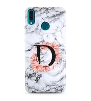 Mermer Çiçekli Harf Tasarım Süper Şeffaf Silikon Telefon Kılıfı Huawei Y9 (2019)
