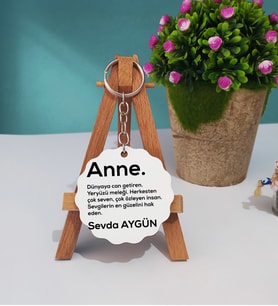 Anneler Günü Hediyesi İsme Özel Anne Ahşap Anahtarlık