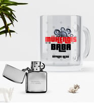 BK Gift Kişiye Özel Mühendis Baba Cam Kupa Bardak Benzinli Çakmak Seti-1 (Model 1)