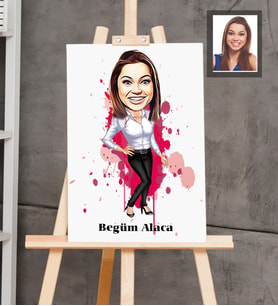 Kişiye Özel İş Kadını Karikatürlü  Ahşap Tablo 30x47 Bayan-19